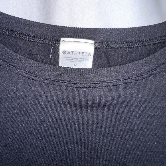 Athleta Womens Size Medium Black Short Sleeve Nylon Activewear Crop Top - Picture 2 of 6